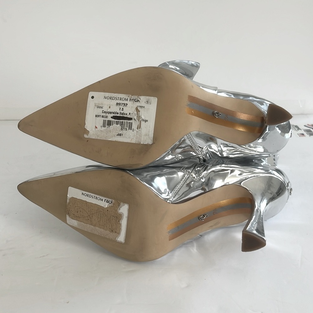 SAM EDELMAN $200 Esmae Stiletto Ankle Metallic Bootie Floral Detail Size 7.5 NEW - Picture 12 of 12